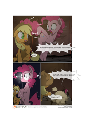 Size: 3541x5016 | Tagged: safe, artist:gashiboka, applejack, pinkie pie, earth pony, pony, comic:recall the time of no return, comic, patreon, patreon logo, pinkie sense, twitchy tail