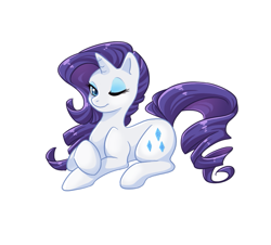 Size: 999x902 | Tagged: artist needed, source needed, safe, rarity, pony, unicorn, female, looking at you, mare, one eye closed, prone, simple background, solo, transparent background, white outline, wink