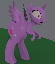 Size: 562x648 | Tagged: safe, artist:3d thread, derpibooru import, twilight sparkle, twilight sparkle (alicorn), alicorn, pony, /mlp/, 3d, 3d model, bald, bipedal, blender, female, mare, modified, nightmare fuel, open mouth, smiling, solo, spread wings, wat, wings, wip