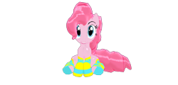 Size: 3250x1560 | Tagged: safe, artist:laughingvexxo, pinkie pie, earth pony, pony, 3d, 3d model, clothes, fluffy mane, hips, lips, looking at you, mmd, shiny, simple background, sitting, socks, solo, stockings, striped socks, toeless stockings, transparent background