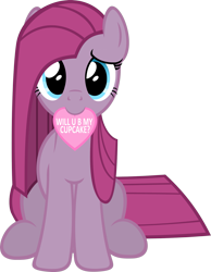 Size: 1405x1812 | Tagged: safe, artist:zacatron94, pinkie pie, earth pony, pony, bronybait, cute, cuteamena, holiday, looking at you, mouth hold, pinkamena diane pie, simple background, sitting, solo, transparent background, valentine, valentine's day