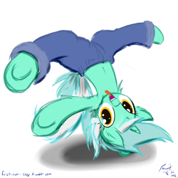 Size: 768x768 | Tagged: safe, artist:frist44, lyra heartstrings, breakdancing, clothes, dancing, looking at you, pants, tongue out, underhoof