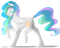 Size: 2000x1582 | Tagged: safe, artist:mylittlegodzilla, princess celestia, alicorn, pony, chest fluff, female, looking back, mare, simple background, smiling, solo, white background