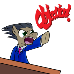 Size: 500x500 | Tagged: safe, artist:whatsapokemon, oc, oc only, ace attorney, crossover, objection, phoenix wright, reaction image, simple background, solo, transparent background