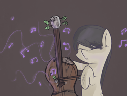 Size: 1133x850 | Tagged: safe, artist:kittykai, octavia melody, earth pony, pony, cello, leaves, music notes, musical instrument, tumblr