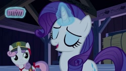 Size: 1903x1080 | Tagged: safe, screencap, rarity, sweetie belle, pony, unicorn, 28 pranks later, hairbrush