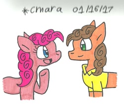 Size: 738x618 | Tagged: safe, artist:cmara, cheese sandwich, pinkie pie, pony, cheesepie, female, male, shipping, straight, traditional art