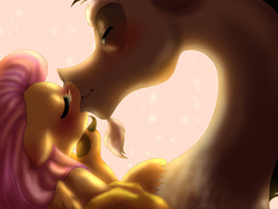 Size: 1024x768 | Tagged: safe, artist:yami-sempai, discord, fluttershy, pegasus, pony, discoshy, female, kissing, male, shipping, straight