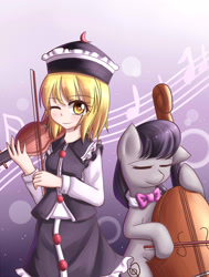 Size: 2650x3507 | Tagged: safe, artist:dyoung, octavia melody, earth pony, pony, cello, lunasa prismriver, musical instrument, musician, pixiv, touhou, violin