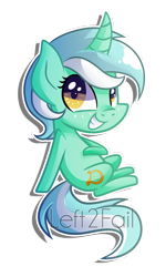 Size: 1205x2014 | Tagged: safe, artist:drawntildawn, lyra heartstrings, pony, unicorn, chibi, curved horn, grin, simple background, smiling, solo, transparent background, watermark