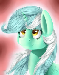 Size: 790x1000 | Tagged: safe, artist:bolt-the-human, lyra heartstrings, pony, unicorn, female, green coat, horn, mare, solo, two toned mane