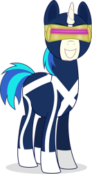 Size: 3000x5649 | Tagged: safe, artist:ambassad0r, dj pon-3, vinyl scratch, pony, unicorn, absurd resolution, crossover, cyclops (marvel comics), female, hooves, horn, mare, simple background, solo, transparent background, vector, x-factor, x-men