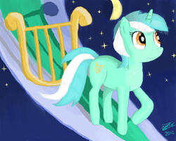 Size: 2500x2000 | Tagged: safe, artist:gusteaureeze, lyra heartstrings, pony, unicorn, female, green coat, horn, mare, solo, two toned mane