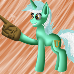 Size: 3000x3000 | Tagged: safe, artist:adinator99, lyra heartstrings, pony, unicorn, female, foam finger, horn, mare, solo