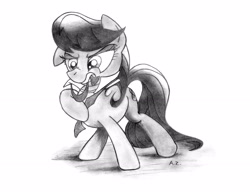 Size: 3285x2550 | Tagged: safe, artist:uminanimu, octavia melody, earth pony, pony, dressing, grayscale, monochrome, solo