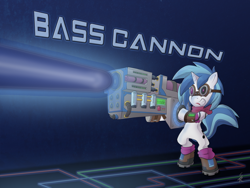 Size: 1600x1200 | Tagged: safe, artist:sound-resonance, dj pon-3, vinyl scratch, pony, bass cannon, bipedal, solo