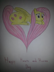 Size: 2448x3264 | Tagged: safe, artist:taurson, fluttershy, pegasus, pony, female, heart pony, hearts and hooves day, mare, prone, solo, traditional art