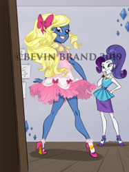 Size: 1280x1707 | Tagged: safe, artist:bevin brand, rarity, oc, oc:azure/sapphire, equestria girls, clothes, crossdressing, dress, femboy, makeup, male, watermark