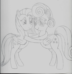 Size: 5100x5178 | Tagged: safe, artist:taurson, fluttershy, posey shy, pegasus, pony, absurd resolution, cute, female, hug, mare, monochrome, mother and child, mother and daughter, parent and child, smiling, traditional art