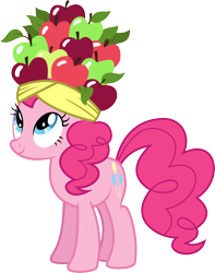 Size: 3000x3813 | Tagged: safe, artist:audiobeatzz, pinkie pie, pony, bats!, fruit hat, hat, high res, simple background, smiling, solo, transparent background, vector