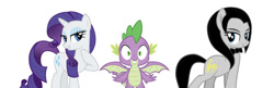 Size: 750x242 | Tagged: artist needed, safe, artist:mrmaclicious, editor:undeadponysoldier, rarity, spike, oc, oc:klavinova, dragon, earth pony, pony, unicorn, bedroom eyes, canon x oc, female, male, mare, shipping, sparity, spike gets all the classy ponies, spike gets all the mares, spikenova, straight, winged spike