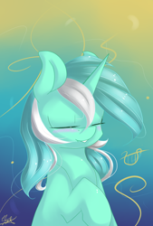 Size: 1144x1688 | Tagged: safe, artist:snowsky-s, lyra heartstrings, pony, unicorn, blushing, eyes closed, smiling, solo