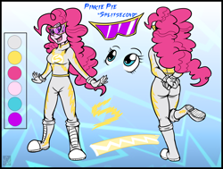 Size: 2736x2067 | Tagged: safe, artist:stormblaze-pegasus, fili-second, pinkie pie, equestria girls, alternate universe, boots, converse, high res, humanized, power ponies, reference sheet, shoes, solo, sunglasses