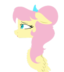 Size: 638x714 | Tagged: safe, artist:okimichan, fluttershy, pegasus, pony, alternate hairstyle, bust, diadem, female, flat colors, floppy ears, i know those eyes, looking at something, mare, portrait, profile, simple background, solo, this man is dead, transparent background