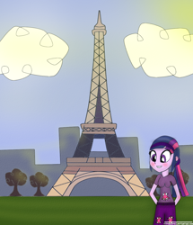 Size: 988x1148 | Tagged: safe, artist:ytpinkiepie2, derpibooru import, twilight sparkle, equestria girls, eiffel tower, paris, solo