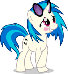 Size: 4948x5362 | Tagged: safe, artist:benybing, dj pon-3, vinyl scratch, pony, unicorn, absurd resolution, blushing, cutie mark, female, hooves, horn, mare, shy, simple background, smiling, solo, sunglasses, teeth, transparent background, vector