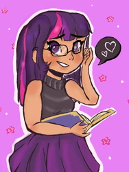 Size: 960x1280 | Tagged: safe, artist:mochiida, derpibooru import, twilight sparkle, human, adorkable, cute, dork, glasses, humanized, solo