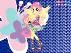 Size: 800x600 | Tagged: safe, artist:user15432, fluttershy, human, pegasus, pony, equestria girls, rainbow rocks, alternate hairstyle, boots, clothes, dressup, feet, female, hairstyle, hasbro, hasbro studios, high heel boots, humanized, new hairstyle, pegasus wings, ponied up, rainbow hair, rainbow rocks outfit, rock and roll, shoes, skirt, solo, starsue, winged humanization, wings