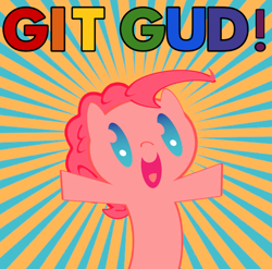 Size: 830x821 | Tagged: safe, pinkie pie, earth pony, pony, apb: reloaded, chibi, cute, get good, git gud, solo, youtube link