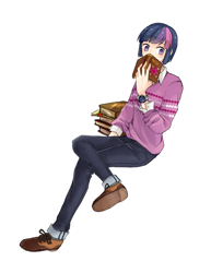 Size: 850x1100 | Tagged: safe, artist:ujey02, derpibooru import, twilight sparkle, human, alternate hairstyle, book, humanized, solo