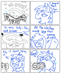 Size: 861x1042 | Tagged: safe, artist:adorkabletwilightandfriends, dj pon-3, octavia melody, vinyl scratch, earth pony, pony, adorkable friends, comic, humor, lineart, newspaper, roommares, roommates, slice of life, sneezing, tavi