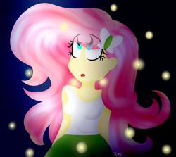 Size: 2631x2345 | Tagged: safe, artist:cosmiickatie, fluttershy, firefly (insect), equestria girls, breasts, clothes, cute, female, night, skirt, solo, tanktop