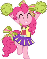 Size: 3626x4500 | Tagged: safe, artist:slb94, pinkie pie, earth pony, pony, all bottled up, absurd resolution, bipedal, bow, cheering, cheerleader, cheerleader pinkie, clothes, cute, diapinkes, hair bow, pom pom, ribbon, simple background, skirt, solo, transparent background, vector