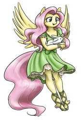 Size: 1000x1489 | Tagged: safe, artist:king-kakapo, angel bunny, fluttershy, anthro, pegasus, unguligrade anthro, arm hooves, clothes, dress, duo, female, mare, sandals, simple background, transparent background, unshorn fetlocks