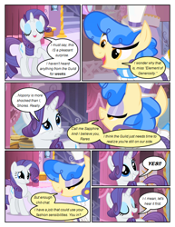 Size: 612x792 | Tagged: safe, artist:newbiespud, edit, edited screencap, screencap, rarity, sapphire shores, pony, unicorn, comic:friendship is dragons, clothes, comic, dialogue, eyes closed, female, hat, lidded eyes, makeup, mare, raised hoof, screencap comic, top hat