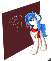 Size: 1336x1600 | Tagged: safe, artist:capseys, dj pon-3, vinyl scratch, pony, unicorn, candy cane, chest fluff, clothes, scarf, solo