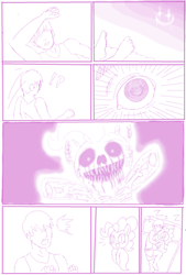 Size: 366x540 | Tagged: safe, artist:ieatbugs, pinkie pie, ghost, human, bed, bone, close-up, comic, fangs, flockmod, haunt, pillow, skeleton, sleeping, spooky, spoon, surprised