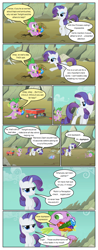 Size: 612x1556 | Tagged: safe, artist:newbiespud, edit, edited screencap, screencap, rarity, spike, dragon, pony, unicorn, comic:friendship is dragons, comic, dialogue, eating, eyes closed, female, gem, glowing horn, horn, magic, male, mare, mountain, screencap comic, slit eyes, telekinesis, wagon