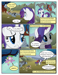 Size: 612x792 | Tagged: safe, artist:newbiespud, edit, edited screencap, screencap, fido, rarity, rover, spike, spot, diamond dog, dragon, pony, unicorn, comic:friendship is dragons, clothes, collar, comic, dialogue, female, fight, hole, male, mare, screencap comic, spiked collar, tree, vest