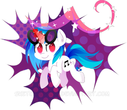 Size: 5099x4412 | Tagged: safe, artist:mochi--pon, dj pon-3, vinyl scratch, pony, unicorn, abstract background, absurd resolution, cutie mark, female, glowing horn, hooves, horn, magic, mare, simple background, smiling, solo, sunglasses, transparent background, vector