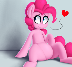 Size: 3200x3000 | Tagged: safe, artist:january3rd, pinkie pie, pony, belly, featureless crotch, female, heart, high res, sitting, solo