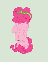 Size: 276x352 | Tagged: safe, artist:kumkrum, artist:snailmancherry, gummy, pinkie pie, pony, eyes closed, pixel art, simple background, trace, upside down