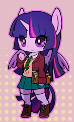 Size: 445x733 | Tagged: safe, artist:notatoron, derpibooru import, twilight sparkle, twilight sparkle (alicorn), alicorn, anthro, ambiguous facial structure, clothes, pixiv, school uniform, solo