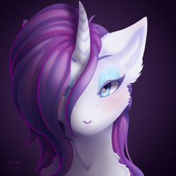 Size: 1080x1080 | Tagged: safe, artist:striped-chocolate, rarity, pony, unicorn, bust, chest fluff, ear fluff, heart eyes, lidded eyes, portrait, rcf community, signature, simple background, solo, wingding eyes