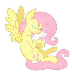 Size: 3000x3000 | Tagged: safe, artist:woollily, angel bunny, fluttershy, pegasus, pony, rabbit, duo, eyes closed, female, hug, male, mare, simple background, smiling, spread wings, transparent background, wings