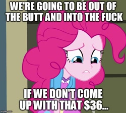 Size: 557x500 | Tagged: safe, edit, edited screencap, screencap, pinkie pie, equestria girls, cropped, solo, tourettes guy, vulgar